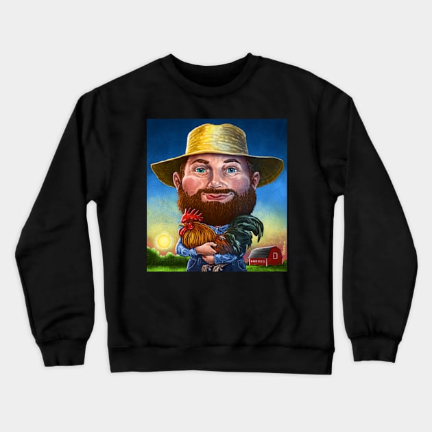 Farmer Holding Rooster Crewneck Sweatshirt by Motzart